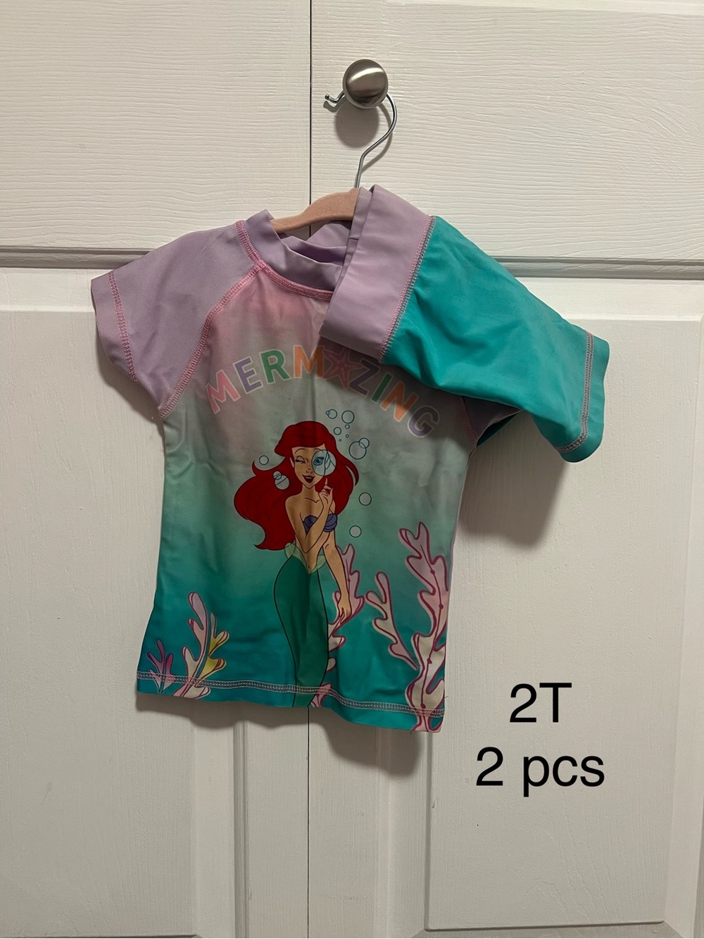 Disney Ariel Girls' Short Sleeve Rash Guard - Teal & Lavender